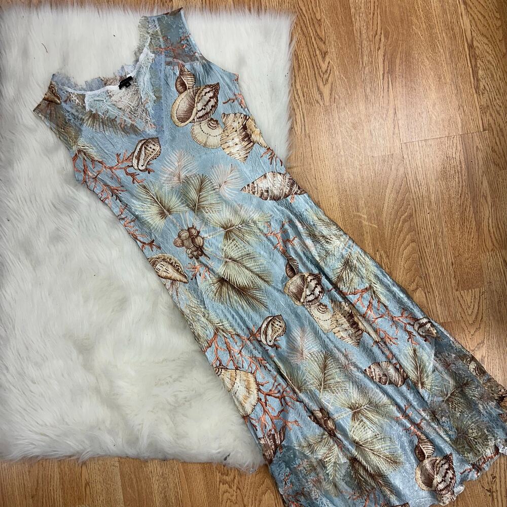 Vintage Komarov Shell Print Midi dress Lace mesh